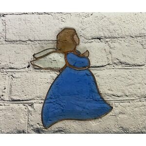 Vintage Stained Glass Sun Catcher Blue Angel 7" X 4"‎